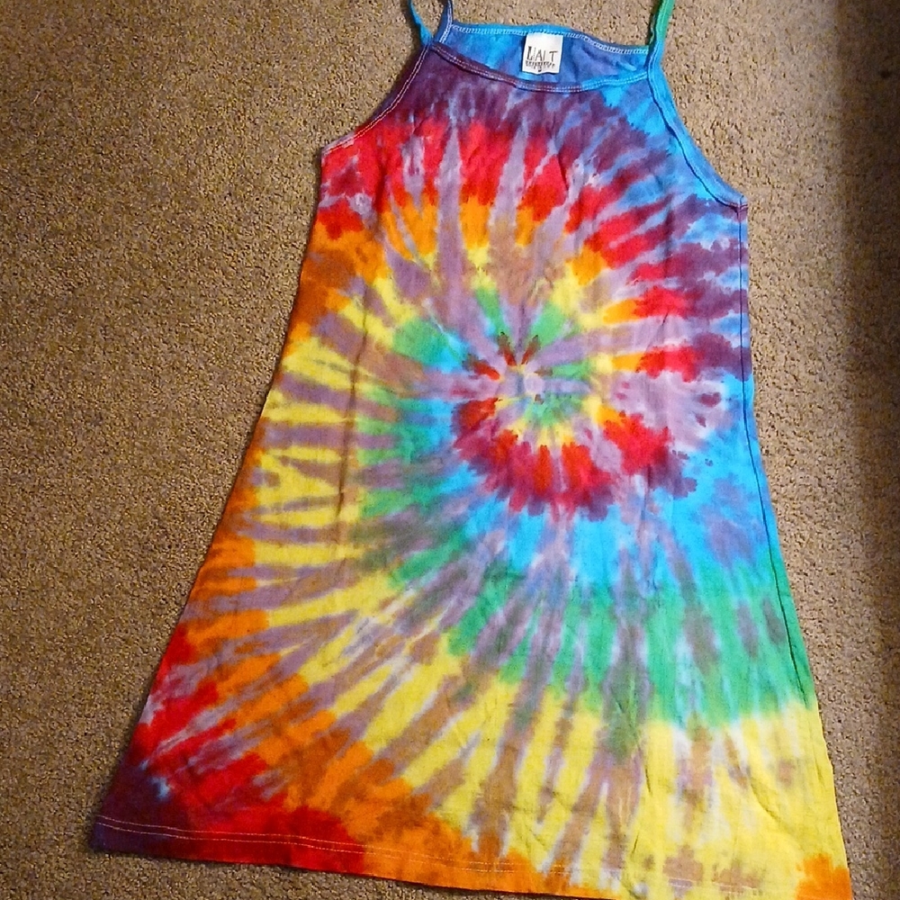 Vibrant RAINBOW Tie-Dye Camisole Dress, MED